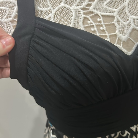 Sangria Halter Top Backless Gathered Waist, Satin Paisley Bottom Cocktail Dress - Picture 4 of 11